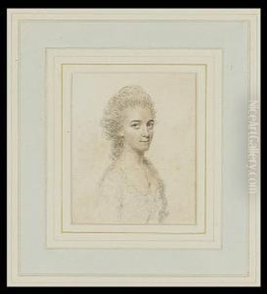 Lady Mary Lowther, Wearing White Dress And Pendant Necklace, Her Hair Powdered - view 1