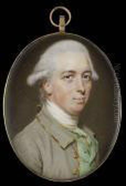 A Gentleman, Wearing Gold Edged 
Grey Coat, Gold Edged Leaf Green Waistcoat, White Stock And Lace Cravat,
 His Hair Powdered And Worn - view 1