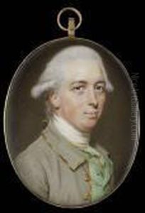 A Gentleman, Wearing Gold Edged
Grey Coat, Gold Edged Leaf Green Waistcoat, White Stock And Lace Cravat,
His Hair Powdered And Worn by John I Smart