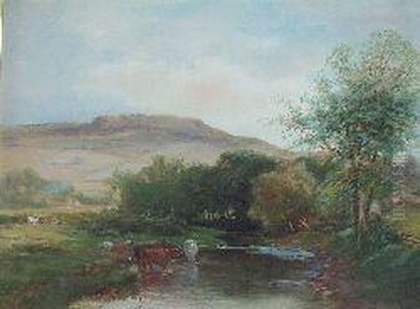 Cattle Watering In A River Landscape - view 1