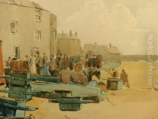 Boats And Figures On A Beach - view 1
