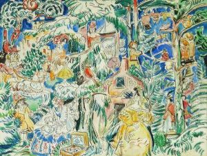 Figures In Magical Garden by Rowley Smart