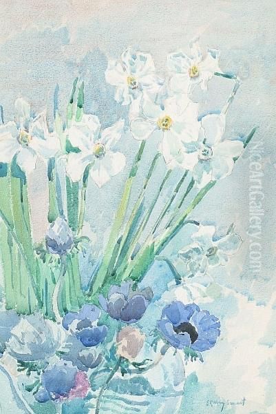Narcissi And Anemonies In A Vase - view 1