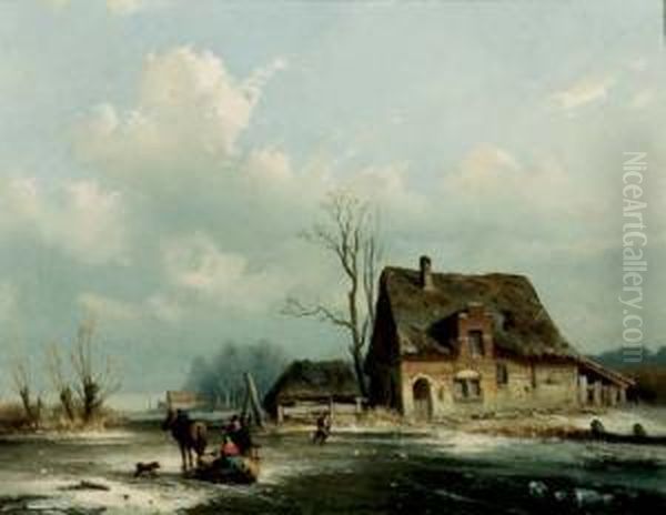 A Horse Drawn Sledge On A Frozen Waterway - view 1