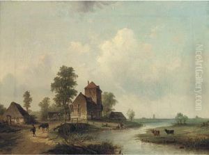 Figures By A Bridge, A Dutch Hamlet