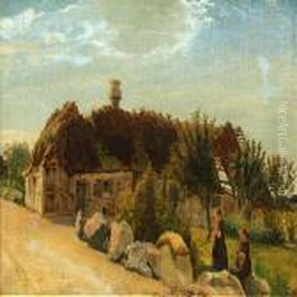 Knitting Twins By A Farmhouse - view 1