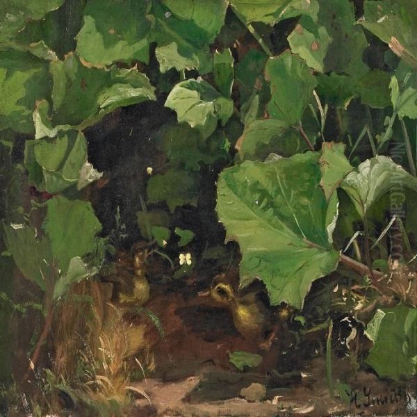 Two Ducklings Chasing Abutterfly - view 1