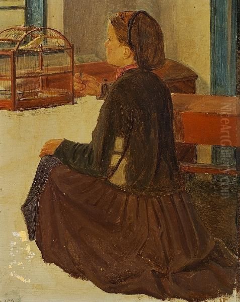 Little Girl With A Bird Cage - view 1
