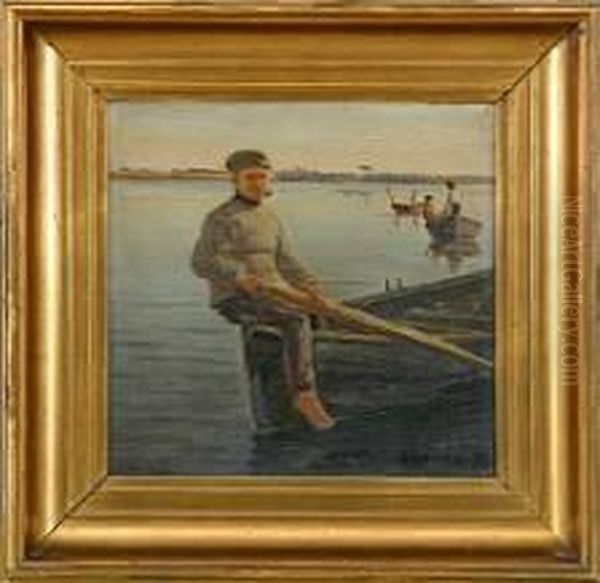 Pipe Smoking Fisherman Sitting In A Boat - view 1