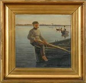 Pipe Smoking Fisherman Sitting In A Boat by Hans Ludvig Smidth
