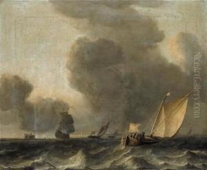 Two Dutch Smalships And A Man-o-war Off The Coast In Stormy Weather