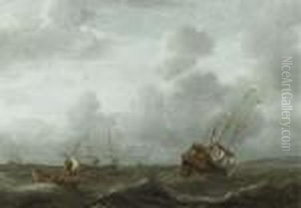 A Frigate And Other Shipping In A Stiff Breeze - view 1