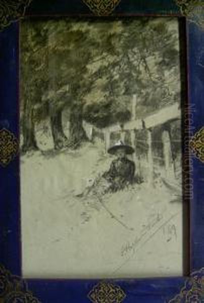 Lady By A Fence In A Landscape - view 1