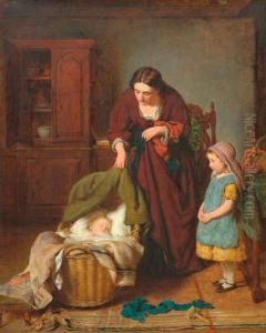 Interior With Mother And Two Children by George Smith