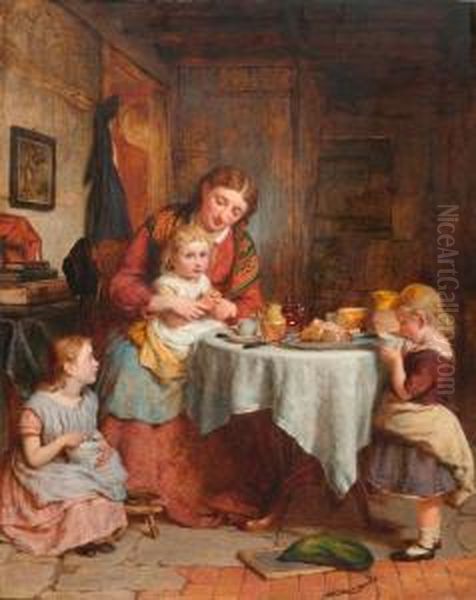 Mother With Three Children At A Table - view 1