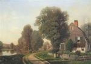 American, - Sunlit Path Besidea River by Henry Pember Smith