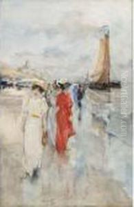 Elegant Ladies Strolling On The Beach by Hobbe Smith