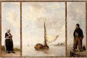 A Triptych: Central Piece:
Coming Into Harbour, Right : Volendammer Boy, Left: Volendammer Girl by Hobbe Smith