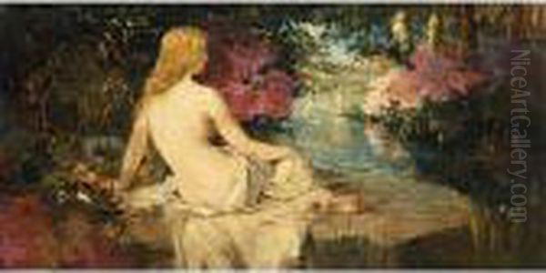 A Seated Female Nude In A Landscape - view 1