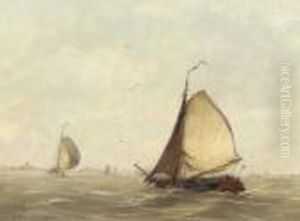 Sailingvessels In A Stiff Breeze by Hobbe Smith