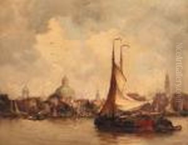 Shipping On The Ij, Amsterdam, With The Koepelkerk And Thewesterkerk Beyond - view 1