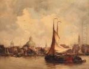 Shipping On The Ij, Amsterdam, With The Koepelkerk And Thewesterkerk Beyond by Hobbe Smith
