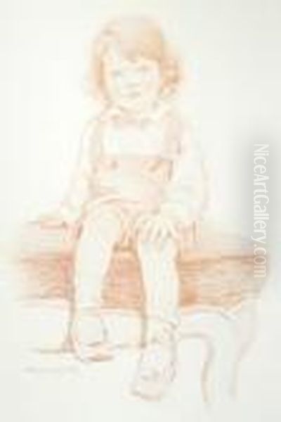 Boy In Jumper Seated On Hassock - view 1
