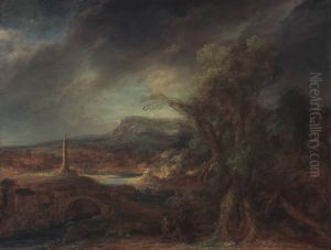 Landscape with Obelisk by Govert Teunisz. Flinck