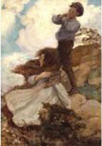 Two Children On A Windswept Hillside by Jessie Wilcox-Smith
