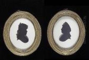 A Pair Of Silhouettes Of Two 
Ladies, Facing Each Other, Wearing Fichus And Hats Dressed With Ribbons,
 Their Hair Worn In Chignons