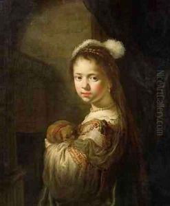 A Little Girl with a Puppy in her Arms by Govert Teunisz. Flinck