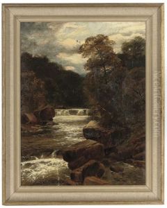 A Waterfall In Spate; And A River In A Wooded Landscape