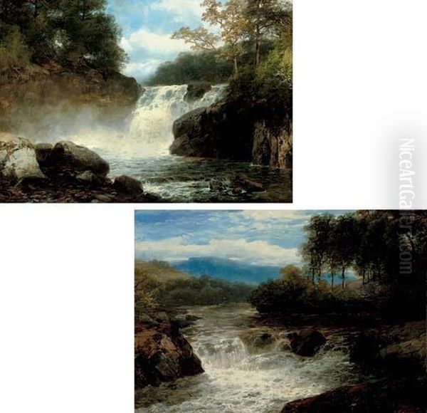 A Wooded River Landscape With Waterfall; And Another Similar - view 1