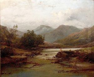 River Landscape With Shepherd And Sheep