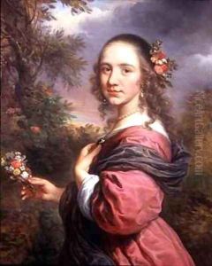 A Portrait of a Lady wearing a Purple Dress by Govert Teunisz. Flinck