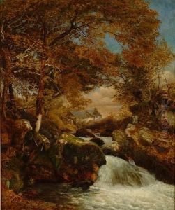 Upland River In Spate With Cottage Beyond