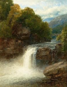 A Figure On A Bridge Overlooking A Waterfall