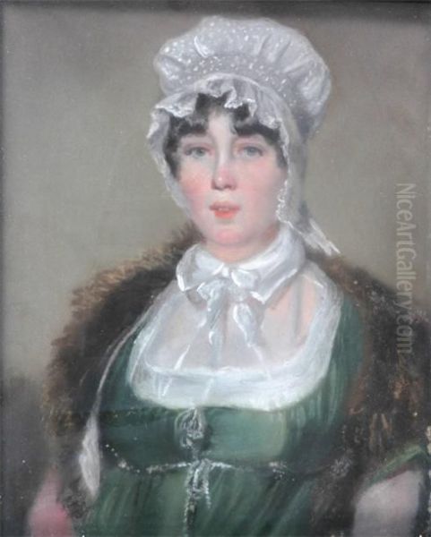 Portrait, Half Length Of A Lady In A Green Dress And Mink Coat And Lace Bonnet - view 1