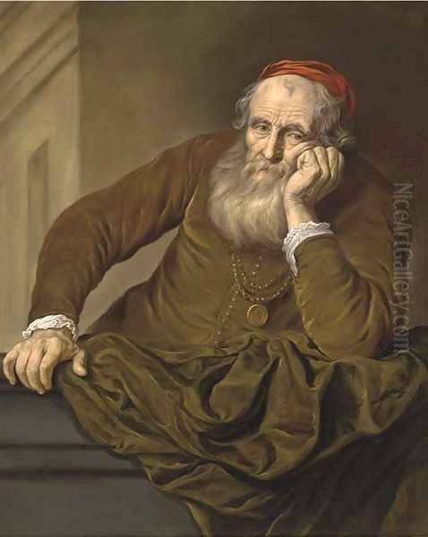 Portrait of an old man, half-length, wearing a red hat - view 1