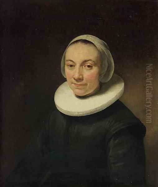 Portrait of a lady, bust-length, in a black dress with a ruff, and a white head-dress - view 1