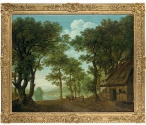 A Wooded River Landscape,
Thought To Be On The Wye, A Traveller And His Mule By A Cottage by George, of Chichester Smith