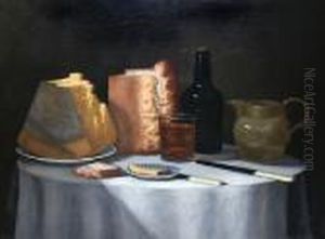Still Life Of Bread, Cheese, Glass Of Ale Andbottle Of Ale by George, of Chichester Smith