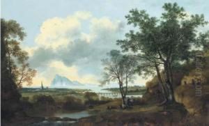 A Capriccio View Of Chichester, With Figures And Cattle In Theforeground by George, of Chichester Smith