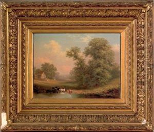 Landscape With Figures And A Farm House by Xanthus Russell Smith