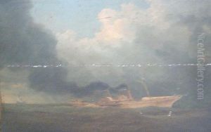 A Paddle Steamer At Full Steam, Antoher In The Distance