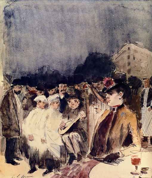 Musiciens Ambulants Devant La Terrasse D'Un Cafe - view 1