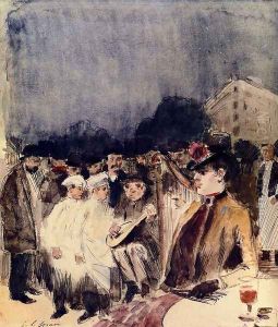 Musiciens Ambulants Devant La Terrasse D'Un Cafe by Jean-Louis Forain