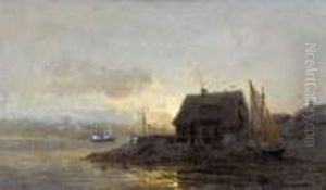 Nordliche Kustenpartie Mit Fischerhaus Und Segelbooten by Frithjof Smith-Hald