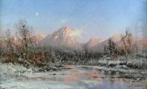 Moonrise Over A Winter Landscape by Frithjof Smith-Hald