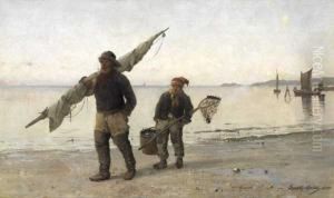 Fiskere Pa Stranden by Frithjof Smith-Hald